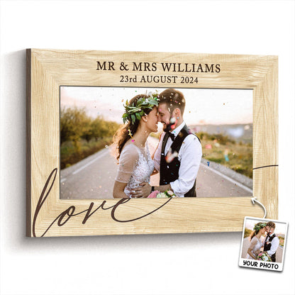 Mr and Mrs Wedding Photo Frame - Personalized Customized Canvas - Aniversary Gift For Husband Wife