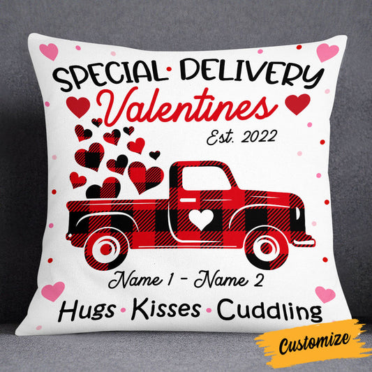 Personalized Valentine Couple Red Truck Pillow