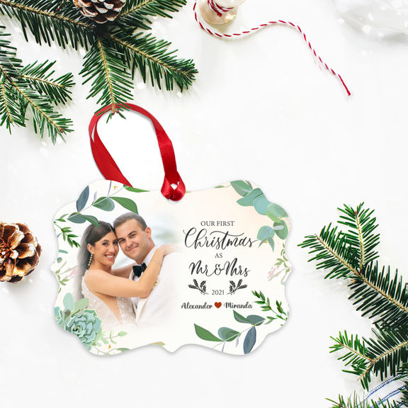 First Christmas Married - Our 1st Christmas as Mr & Mrs 2024 - Personalized Photo Ornament