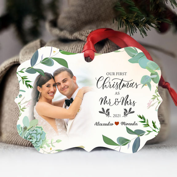 First Christmas Married - Our 1st Christmas as Mr & Mrs 2024 - Personalized Photo Ornament