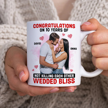 Congratulations On 10 Years Of Wedded Bliss, Funny Custom Couple Photo Coffee Mug, Gift For Couple, Valentine's Gift