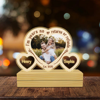 I'm Yours No Returns Or Refunds Couple Personalized Plaque LED Night Light, Personalized Gift for Couples, Husband, Wife, Parents, Lovers