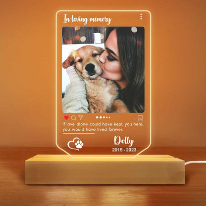 Personalized Pet Memorial Photo Post Plaque LED Lamp Night Light