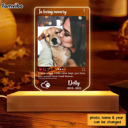 Personalized Pet Memorial Photo Post Plaque LED Lamp Night Light