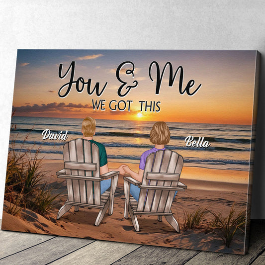 Sunset Beach Landscape Couple Sitting - Custom Canvas Personalized Gift For Couple