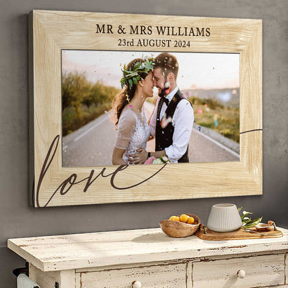 Mr and Mrs Wedding Photo Frame - Personalized Customized Canvas - Aniversary Gift For Husband Wife