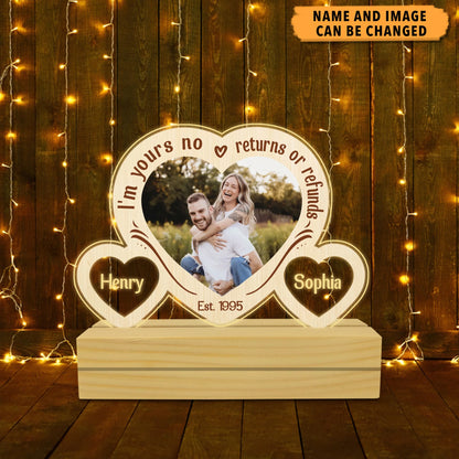 I'm Yours No Returns Or Refunds Couple Personalized Plaque LED Night Light, Personalized Gift for Couples, Husband, Wife, Parents, Lovers