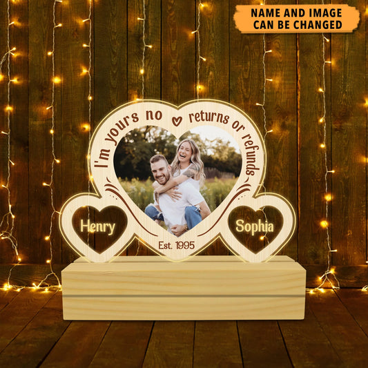 I'm Yours No Returns Or Refunds Couple Personalized Plaque LED Night Light, Personalized Gift for Couples, Husband, Wife, Parents, Lovers