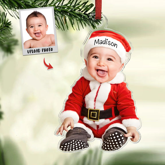 Photo Ornament - Baby Santa Christmas Ornament - Custom Name - Christmas Gifts For Dad, Mom, Family, Christmas Gifts