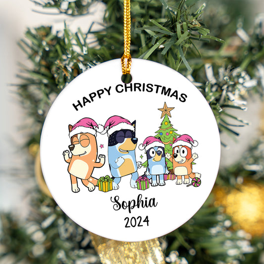 Bluey Family Christmas Ornament, Happy Christmas Bluey Family, Bluey Cartoon Lovers, 2024 Memorial Keepsake, Rocking Around Christmas Tree