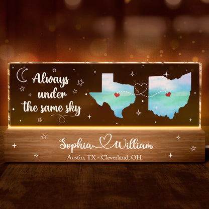 Always Under The Same Sky - Customized Personalized Acrylic LED Night Light - Gift For Couple Husband Wife Family