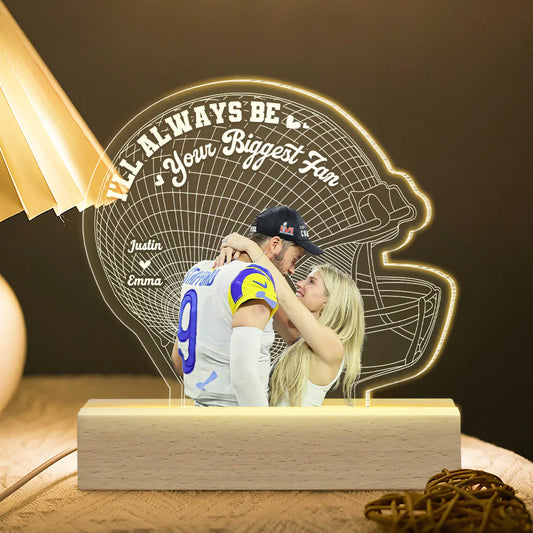 Football Couple I'll Always Be Your Biggest Fan, Personalized 3D Led Light Upload Photo, Gift For Boyfriend