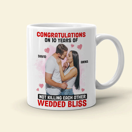 Congratulations On 10 Years Of Wedded Bliss, Funny Custom Couple Photo Coffee Mug, Gift For Couple, Valentine's Gift