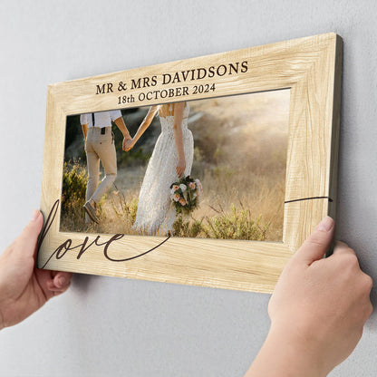 Mr and Mrs Wedding Photo Frame - Personalized Customized Canvas - Aniversary Gift For Husband Wife