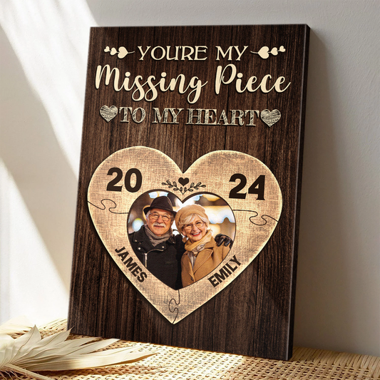 You're The Missing Piece To My Heart - Couple Personalized Customized Canvas - House Warming Gift For Husband Wife