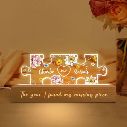 Birth Month Flower Love Is The Piece That Holds Us Together Couple Name Puzzle LED Night Light, Personalized Romantic Home Bedroom Decor For Couples, Valentine's Day Gifts For Her, For Him