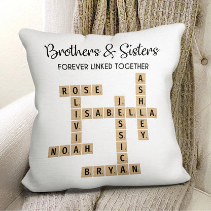 Brothers & Sisters Forever Linked Together Crossword Puzzle Art Personalized Pillow, Gift For Brothers, Sisters, Siblings, Family