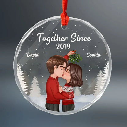 Couple Kissing Under Mistletoe Christmas Night - Personalized Glass Ornament