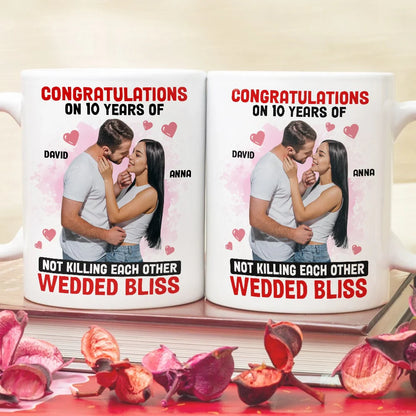 Congratulations On 10 Years Of Wedded Bliss, Funny Custom Couple Photo Coffee Mug, Gift For Couple, Valentine's Gift