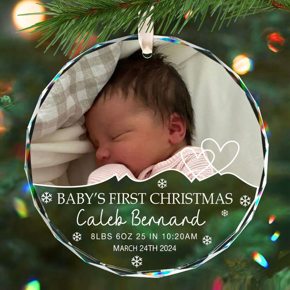 Photo Ornament - Circle Ornament - Baby's First Christmas - Baby Ornament, Christmas Gifts, Custom Christmas Ornament 2024 - Personalized Photo Round Glass Ornament