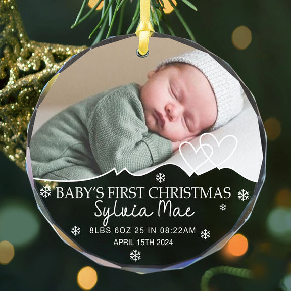 Photo Ornament - Circle Ornament - Baby's First Christmas - Baby Ornament, Christmas Gifts, Custom Christmas Ornament 2024 - Personalized Photo Round Glass Ornament