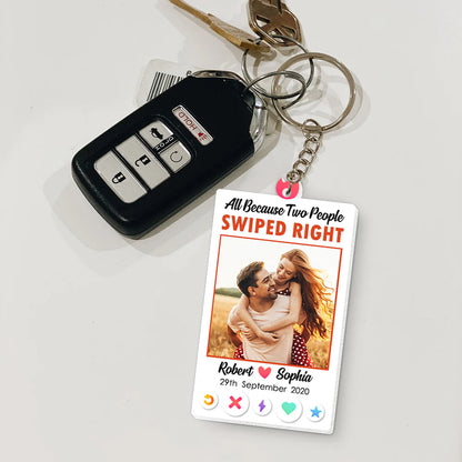 Romantic Couple, All Because Two People Swiped Right, Personalized Keychain, Gifts For Couple