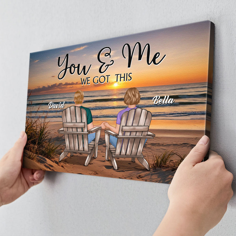 Sunset Beach Landscape Couple Sitting - Custom Canvas Personalized Gift For Couple