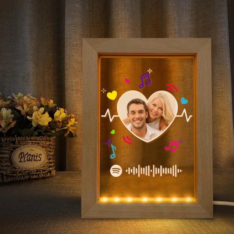 Custom Scannable Spotify Code Music Art Led Lamp Personalised Heart Picture Frame Nignt Light Gift