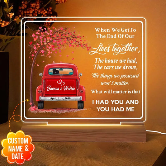 Customized Red Truck Couple Husband Wife Valentine Best Gift Acrylic Plaque LED Lamp Night Light