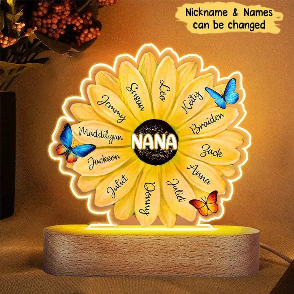 Grandma With Grandkids Flower Personalized Acrylic Plaque LED Lamp Night Light