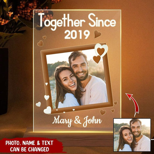 Personalized Together Since Custom Couple Photo Acrylic Plaque LED Lamp Night Light