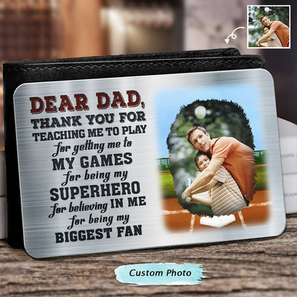 Custom Photo Dad Thank You For Teaching Me Baseball Softball Father Aluminum Wallet Card