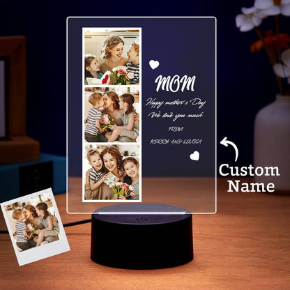 Mother's Day Gift Photo Night Light for Mom Custom Photo and Kids Name