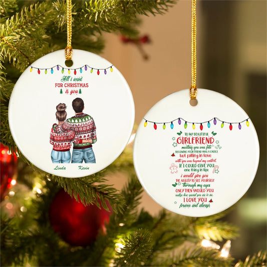 Couple Christmas All I Want For Christmas Is You Personalized Ceramic Ornament 2 Sides