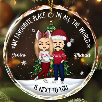 Christmas Couple My Favorite Place In All The World - Personalized Circle Glass Ornament