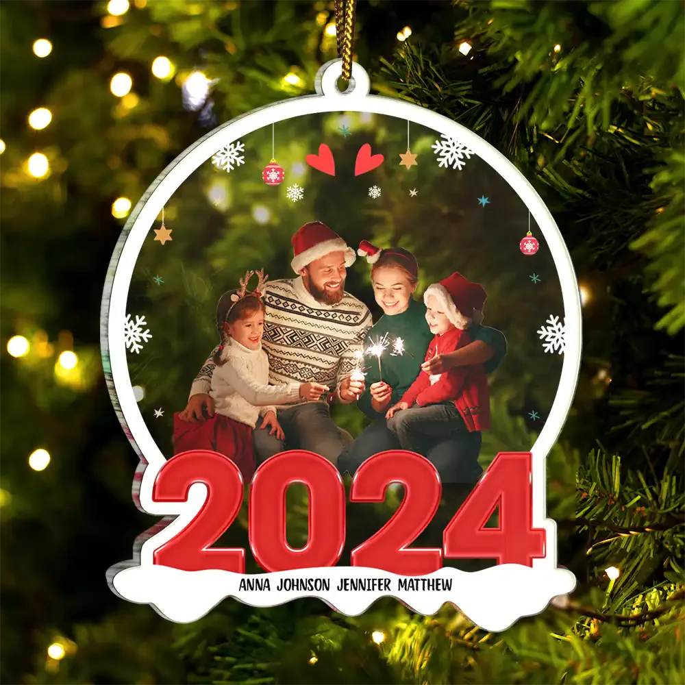 Family in Red 2024 - Christmas Gift For Family - Personalized Custom Shape Photo Ornament