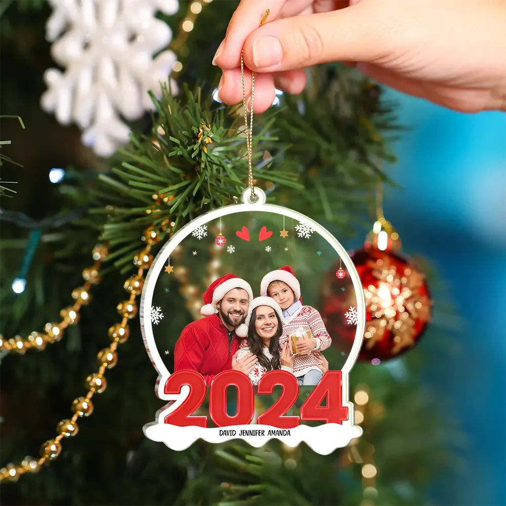 Family in Red 2024 - Christmas Gift For Family - Personalized Custom Shape Photo Ornament