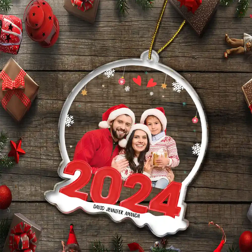 Family in Red 2024 - Christmas Gift For Family - Personalized Custom Shape Photo Ornament