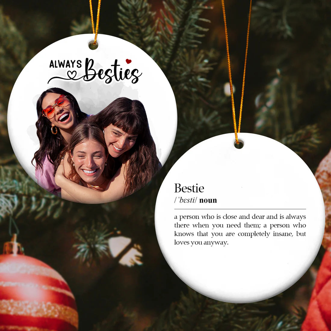 Friendship Besties Soul Sisters Definition - Personalized Ceramic Photo Ornament 2 Sides