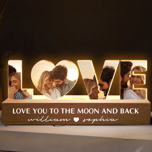 Love You To The Moon And Back - Personalized Photo LED Plaque Acrylic Night Light, Couple Anniversary Gifts, Valentines Gift for Her/Him