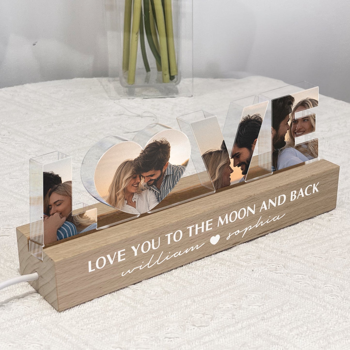 Love You To The Moon And Back - Personalized Photo LED Plaque Acrylic Night Light, Couple Anniversary Gifts, Valentines Gift for Her/Him