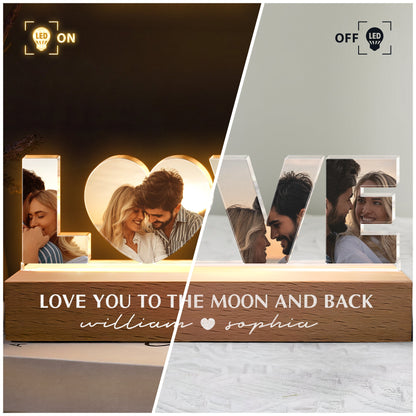 Love You To The Moon And Back - Personalized Photo LED Plaque Acrylic Night Light, Couple Anniversary Gifts, Valentines Gift for Her/Him