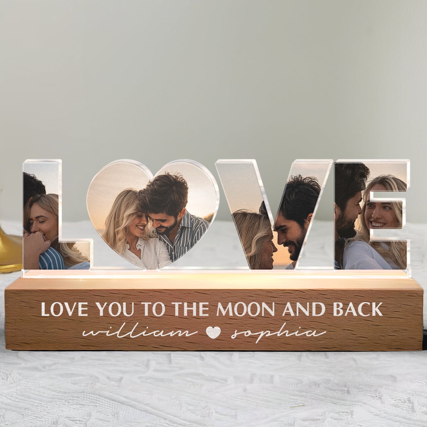 Love You To The Moon And Back - Personalized Photo LED Plaque Acrylic Night Light, Couple Anniversary Gifts, Valentines Gift for Her/Him