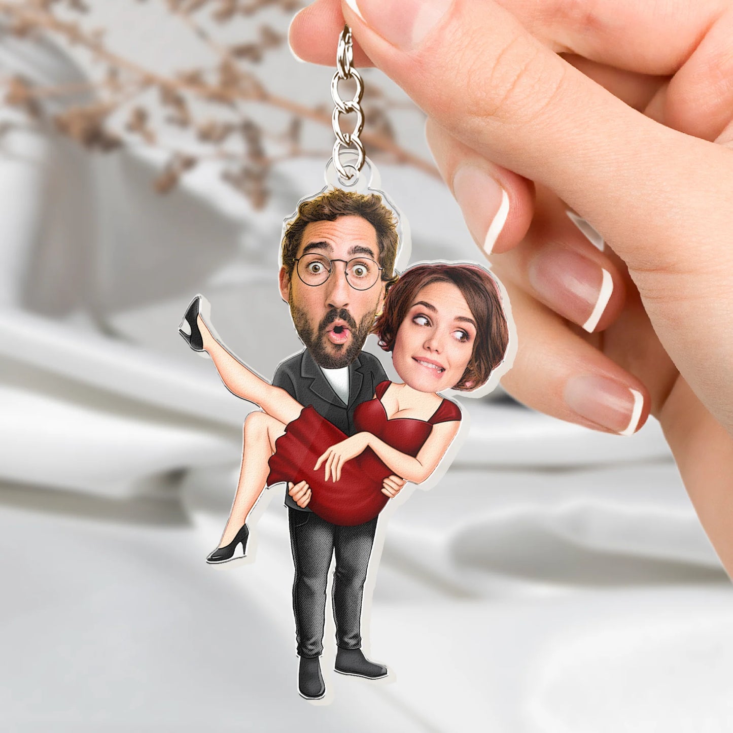 Funny Couple Keychain - Personalized Acrylic Photo Keychain - Valentine's Day Gifts For Her, Him