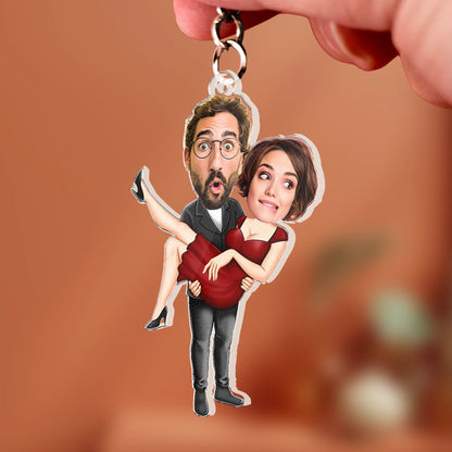 Funny Couple Keychain - Personalized Acrylic Photo Keychain - Valentine's Day Gifts For Her, Him