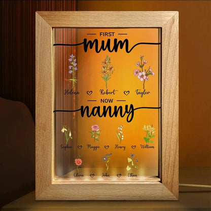 Grandma - First Mum Now Nanny Flowers - Personalized Frame Lamp