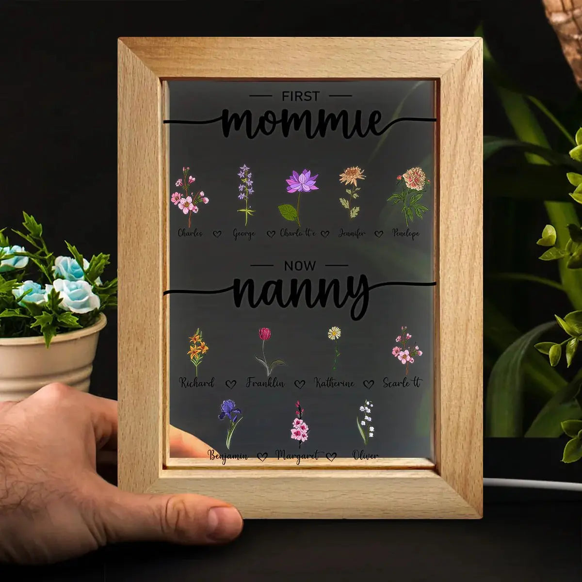 Grandma - First Mum Now Nanny Flowers - Personalized Frame Lamp