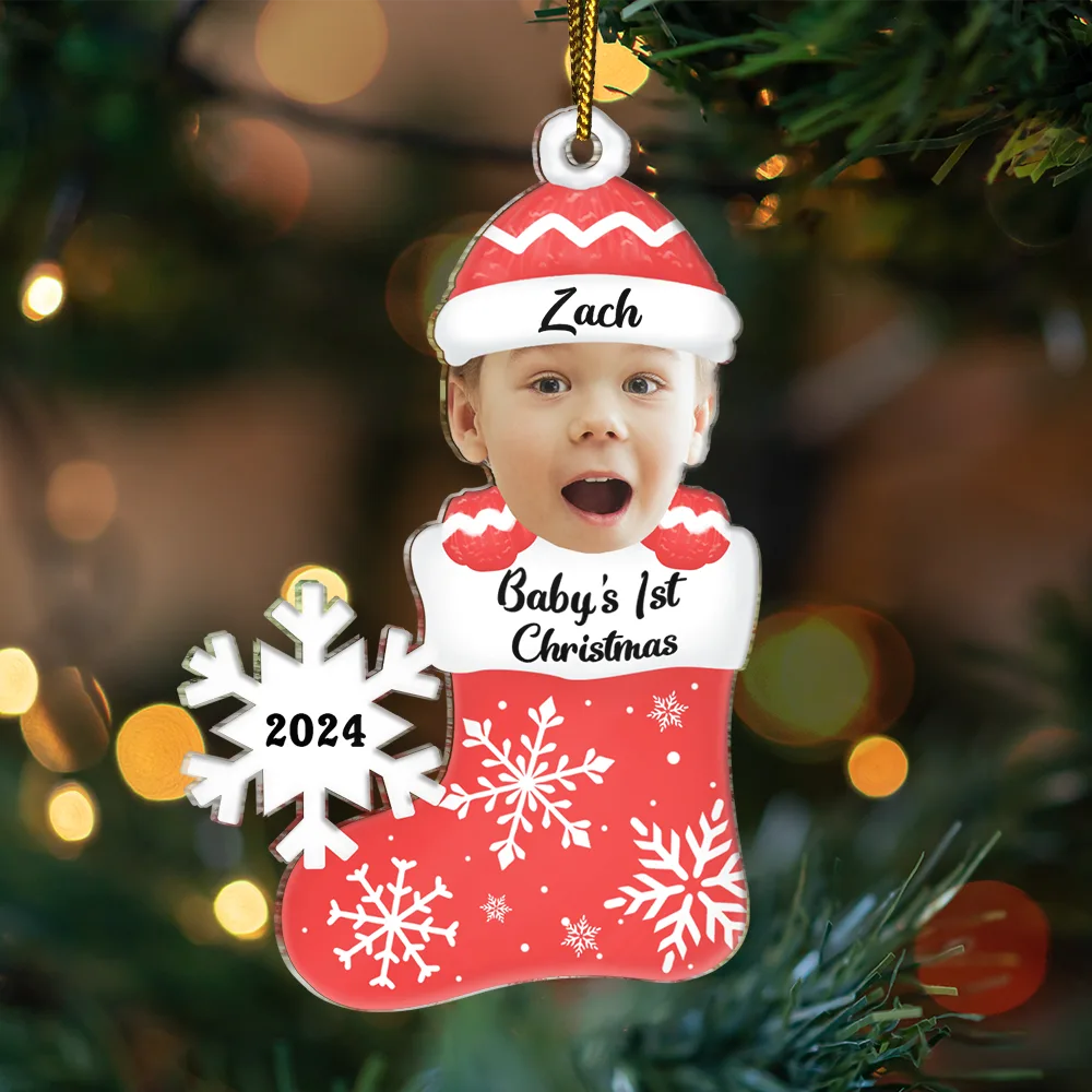 Custom Photo Baby's 1st Christmas - Personalized Cutout Acrylic Ornament