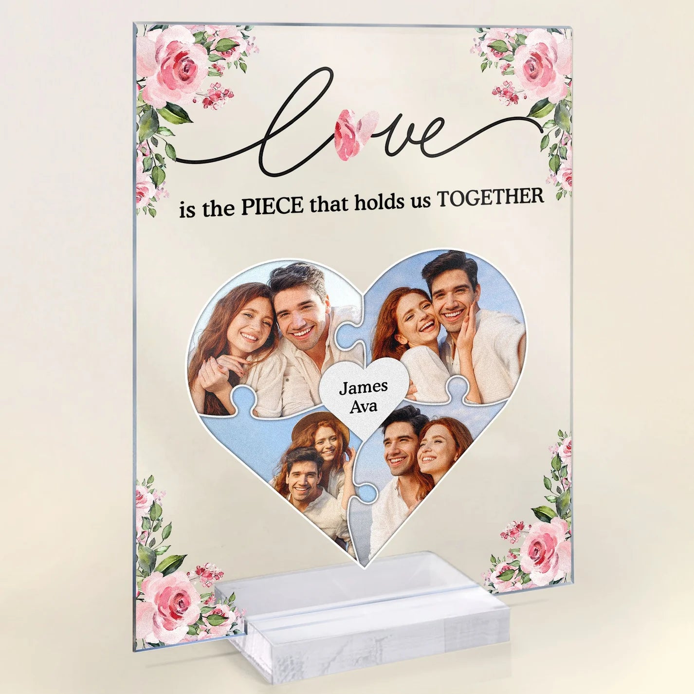 Love Is The Piece That Holds Us Together - Personalized Acrylic Photo Plaque