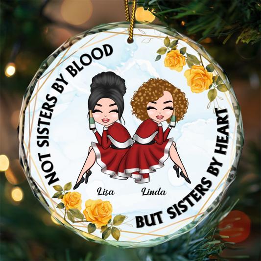 Christmas Gift for Bestie - Not Sisters By Blood Besties - Personalized Circle Glass Ornament